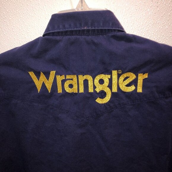 Wrangler Mens Medium??  Blue Long Sleeve Button Pockets Embroidery Western Shirt - Picture 8 of 9